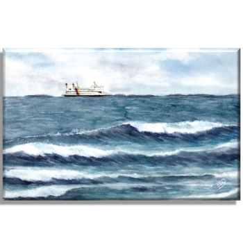 Leinwand 30 x 20 cm Keilrahmen Canvas-Leinen Aquarell Kunst Druck Kunstdruck Strandkorb Sonnenuntergang Dänemark Nordsee Dagebüll Fähe rmit Wellen - DB5